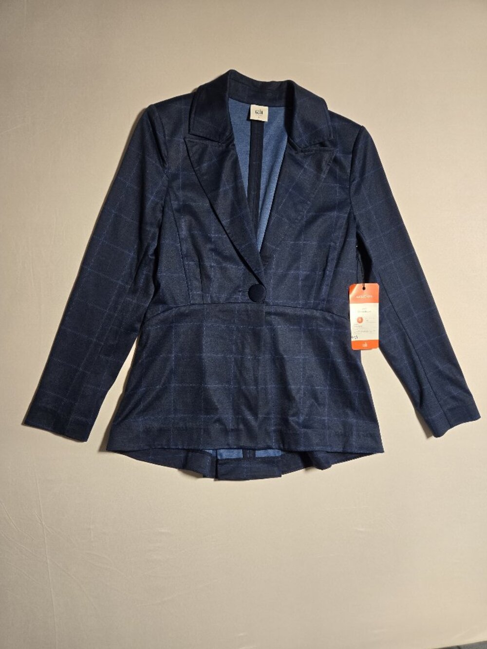 NWT Cabi Sunset Kiss Check Blazer Style #5475 Navy Blue Windowpane Jacket Size 6